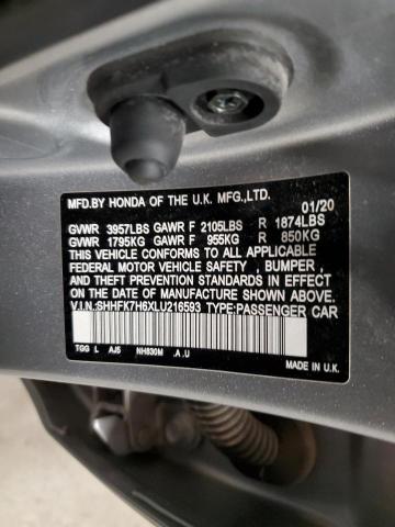 SHHFK7H6XLU216593 - 2020 HONDA CIVIC EX SILVER photo 13