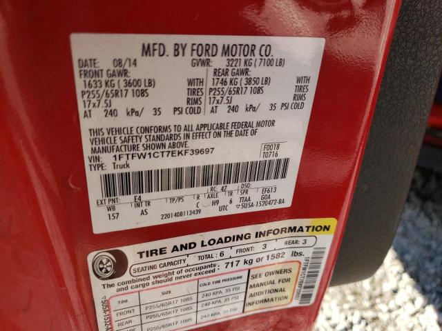 1FTFW1CT7EKF39697 - 2014 FORD F150 SUPERCREW RED photo 12