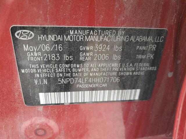 5NPD74LF4HH071706 - 2017 HYUNDAI ELANTRA SE RED photo 12