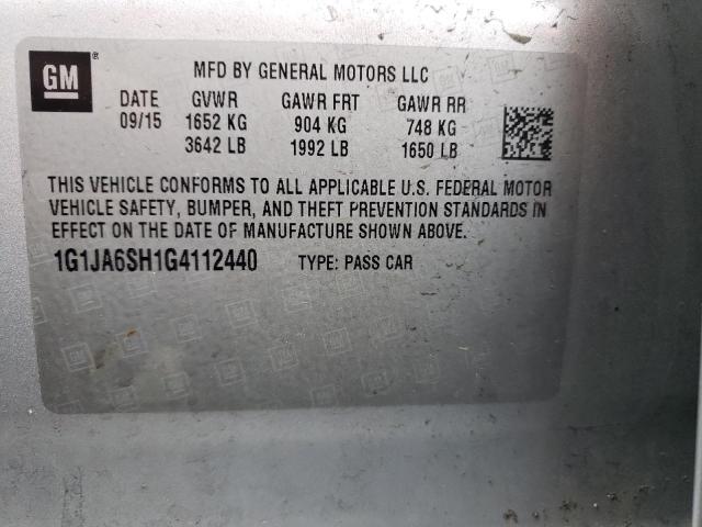 1G1JA6SH1G4112440 - 2016 CHEVROLET SONIC LS SILVER photo 12