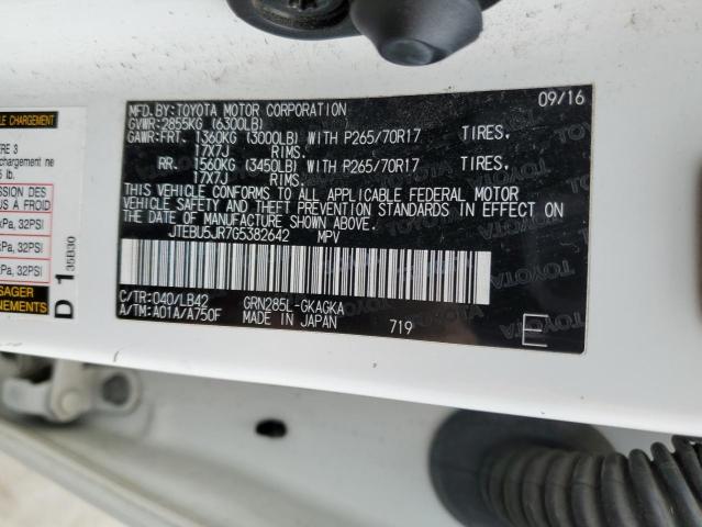 JTEBU5JR7G5382642 - 2016 TOYOTA 4RUNNER SR5/SR5 PREMIUM 白色 照片 12