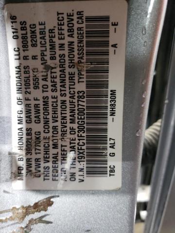 19XFC1F30GE007783 - 2016 HONDA CIVIC EX SILVER photo 12