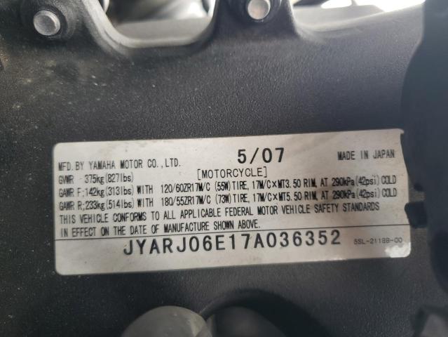 JYARJ06E17A036352 - 2007 YAMAHA YZFR6 S BLUE photo 10