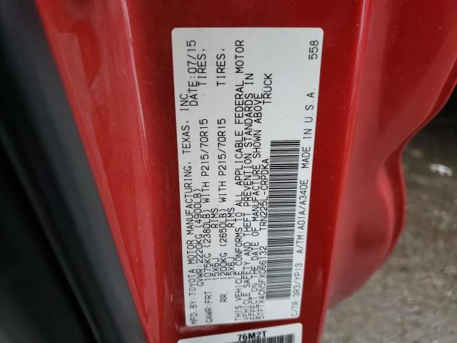 5TFTX4CN5FX066132 - 2015 TOYOTA TACOMA ACCESS CAB წითელი ფოტო 12