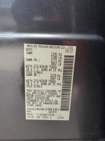 5N1AZ2MH2HN198385 - 2017 NISSAN MURANO S GRAY photo 13