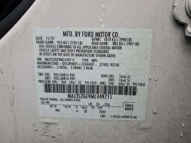 MAJ3S2GE9MC449711 - 2021 FORD ECOSPORT SE Beyaz fotoğraf 12