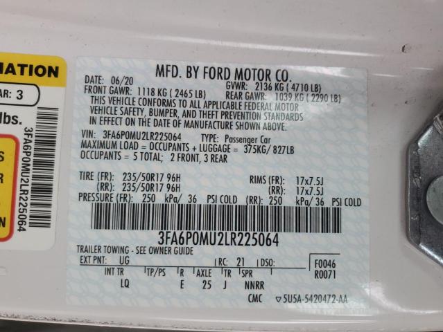 3FA6P0MU2LR225064 - 2020 FORD FUSION SEL WHITE photo 12