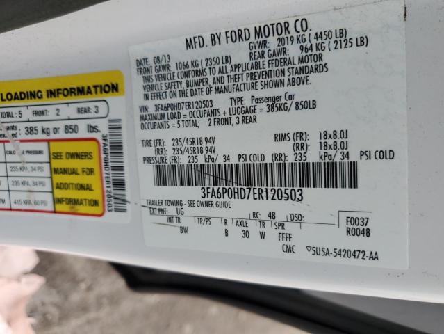 3FA6P0HD7ER120503 - 2014 FORD FUSION SE WHITE photo 13