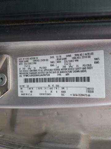 1FMCU0GD6KUA59720 - 2019 FORD ESCAPE SE SILVER photo 12