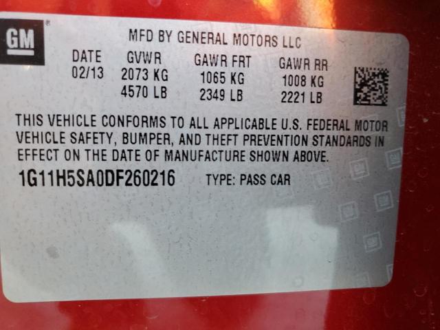 1G11H5SA0DF260216 - 2013 CHEVROLET MALIBU LTZ 红色 照片 12