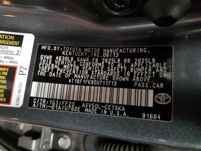 4T1BF1FK8DU711719 - 2013 TOYOTA CAMRY L GRAY photo 12