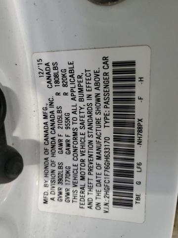 2HGFC1F76GH633170 - 2016 HONDA CIVIC EXL თეთრი ფოტო 13