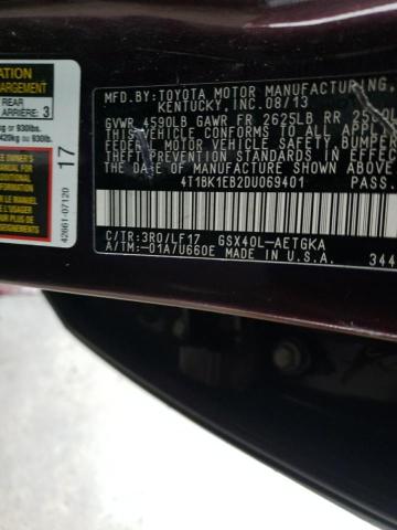 4T1BK1EB2DU069401 - 2013 TOYOTA AVALON BASE 勃艮第红 照片 12