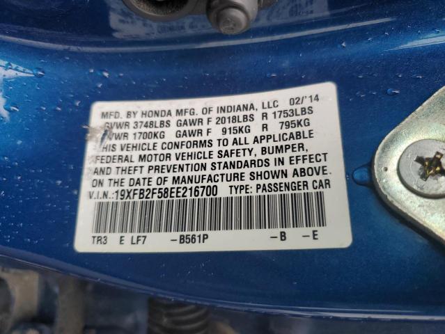 19XFB2F58EE216700 - 2014 HONDA CIVIC LX BLUE photo 13