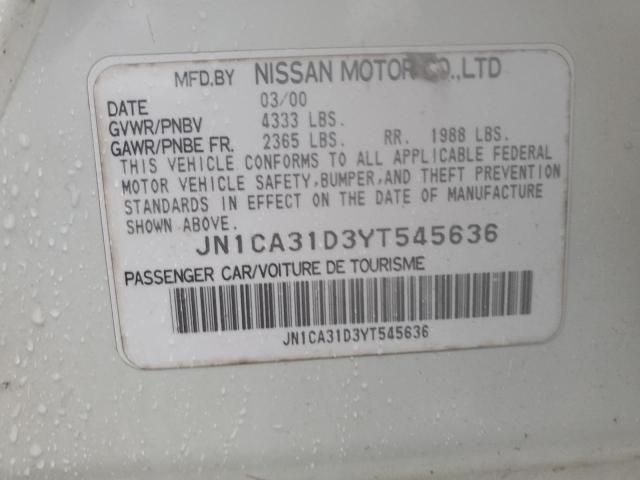 JN1CA31D3YT545636 - 2000 NISSAN MAXIMA GLE WHITE photo 12