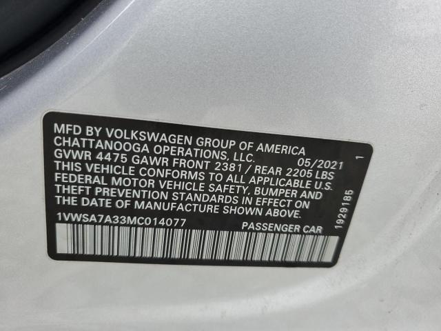 1VWSA7A33MC014077 - 2021 VOLKSWAGEN PASSAT SE SILVER photo 12