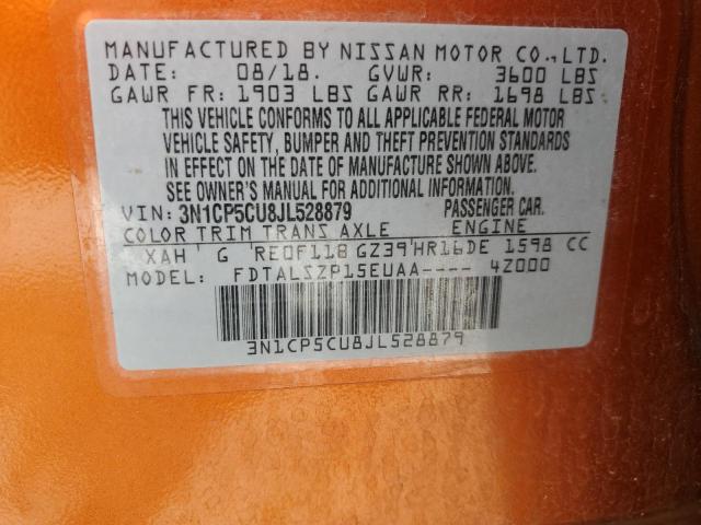 3N1CP5CU8JL528879 - 2018 NISSAN KICKS S ORANGE photo 13