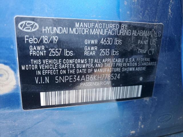 5NPE34AB6KH778524 - 2019 HYUNDAI SONATA LIMITED TURBO BLUE photo 12