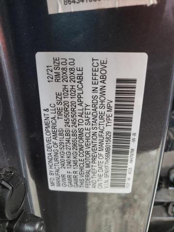 5FNYF7H56MB015829 - 2021 HONDA PASSPORT EXL رمادي صورة 12