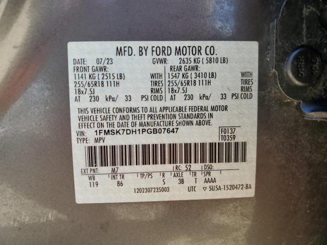 1FMSK7DH1PGB07647 - 2023 FORD EXPLORER XLT GRAY photo 13