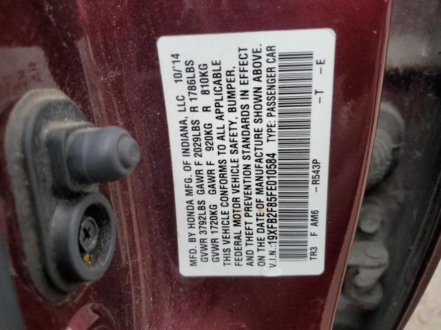 19XFB2F85FE010584 - 2015 HONDA CIVIC EX BURGUNDY photo 12