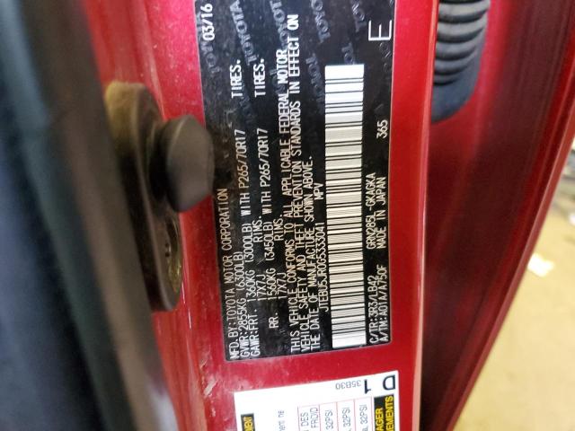 JTEBU5JR0G5333041 - 2016 TOYOTA 4RUNNER SR5/SR5 PREMIUM 红色 照片 12