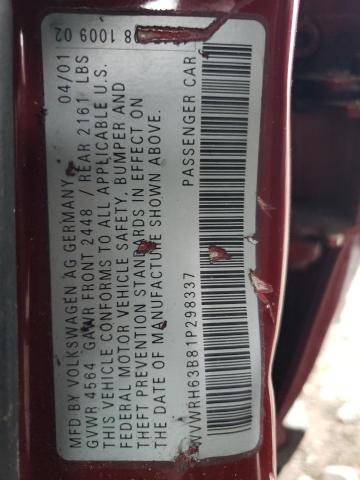 WVWRH63B81P298337 - 2001 VOLKSWAGEN PASSAT GLX Bordo foto 12
