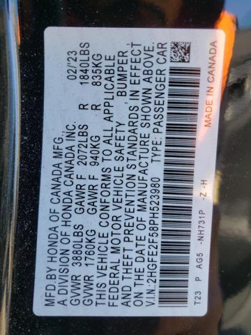 2HGFE2F58PH523980 - 2023 HONDA CIVIC SPORT შავი ფოტო 12