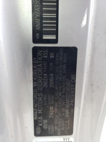 KNAFX6A81G5585937 - 2016 KIA FORTE EX SILVER photo 12