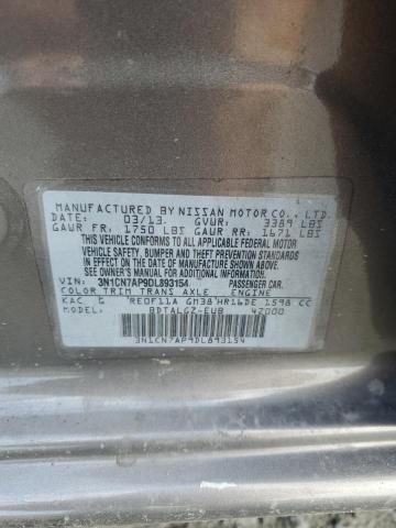 3N1CN7AP9DL893154 - 2013 NISSAN VERSA S GRAY photo 13