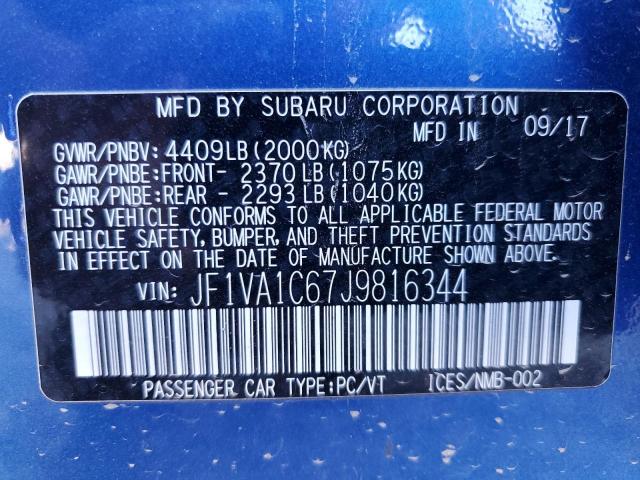 JF1VA1C67J9816344 - 2018 SUBARU WRX PREMIUM BLUE photo 13