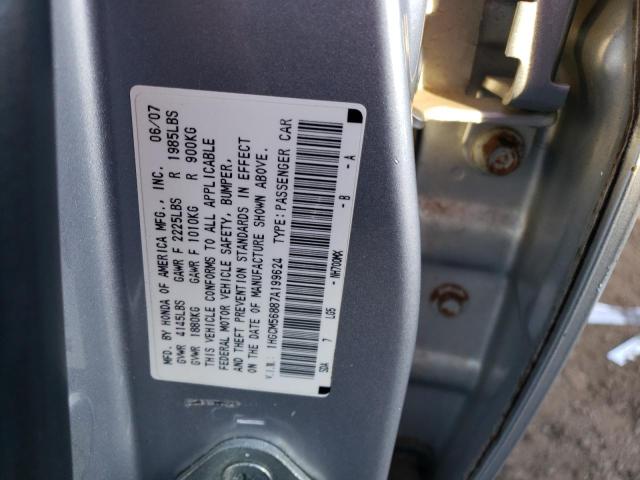 1HGCM56887A199624 - 2007 HONDA ACCORD EX SILVER photo 12