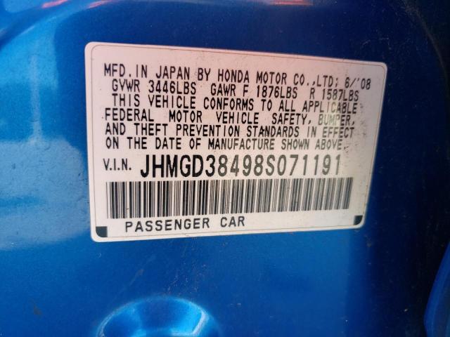 JHMGD38498S071191 - 2008 HONDA FIT BLUE photo 12