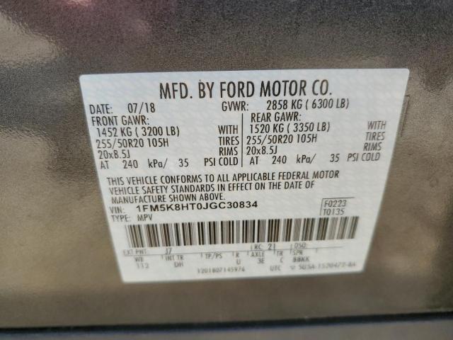 1FM5K8HT0JGC30834 - 2018 FORD EXPLORER PLATINUM GRAY photo 14