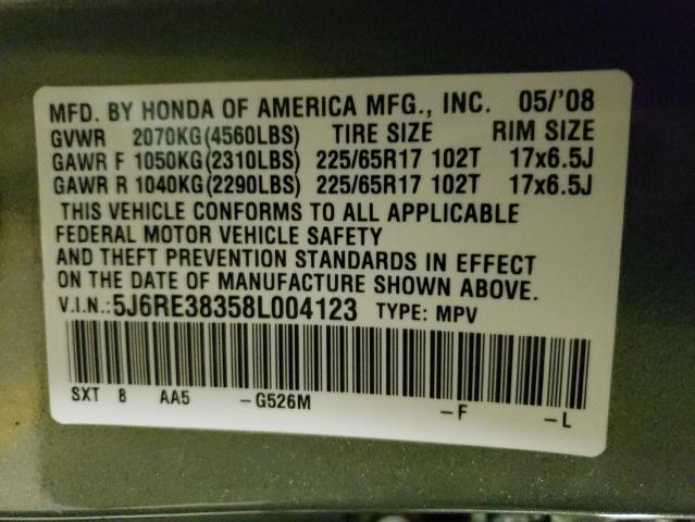 5J6RE38358L004123 - 2008 HONDA CR-V LX GREEN photo 13