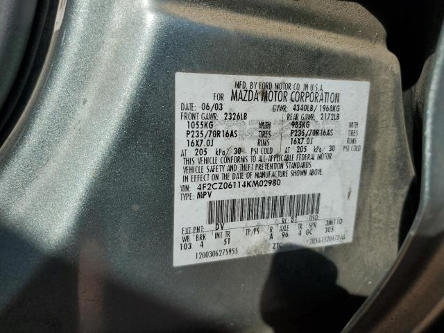 4F2CZ06114KM02980 - 2004 MAZDA TRIBUTE ES GREEN photo 12