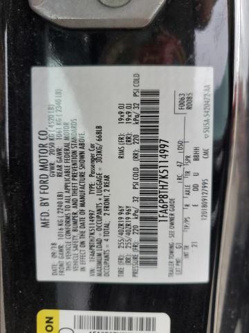 1FA6P8TH7K5114997 - 2019 FORD MUSTANG BLACK photo 12