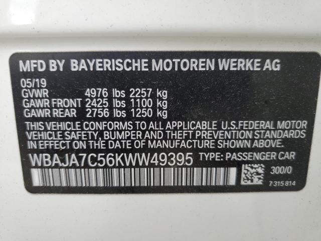 WBAJA7C56KWW49395 - 2019 BMW 530 XI WHITE photo 12