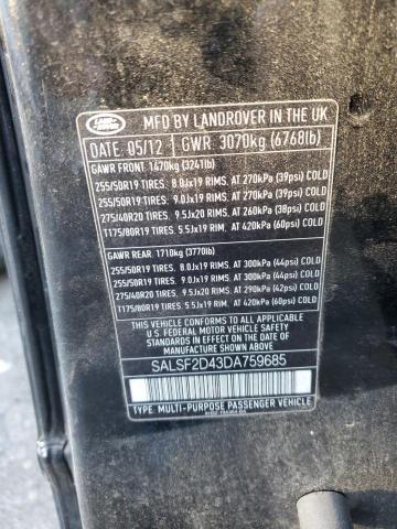 SALSF2D43DA759685 - 2013 LAND ROVER RANGE ROVE HSE BLACK photo 13