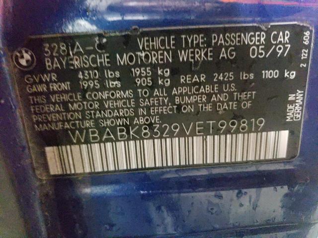 WBABK8329VET99819 - 1997 BMW 328 IC AUTOMATIC BLUE photo 12