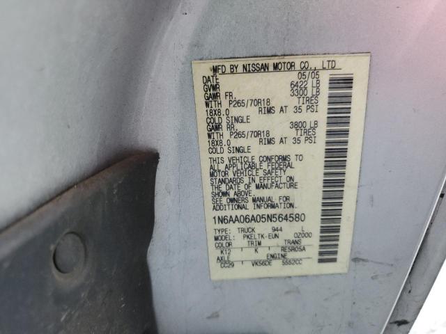 1N6AA06A05N564580 - 2005 NISSAN TITAN XE GRAY photo 12