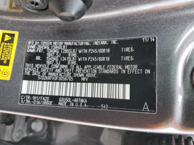 5TDZKRFH3FS056765 - 2015 TOYOTA HIGHLANDER LE GRAY photo 13