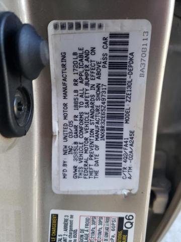 1NXBR32E65Z497317 - 2005 TOYOTA COROLLA CE TAN photo 12