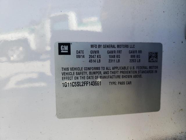 1G11C5SL2FF143661 - 2015 CHEVROLET MALIBU 1LT თეთრი ფოტო 12