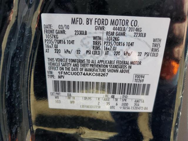 1FMCU0D74AKC68267 - 2010 FORD ESCAPE XLT BLACK photo 12