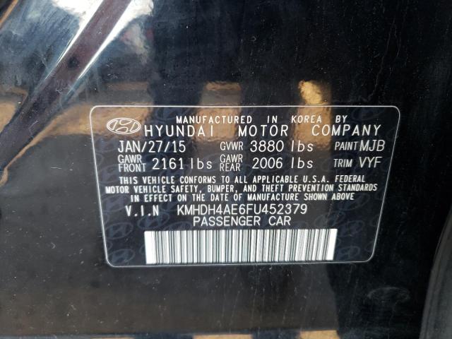 KMHDH4AE6FU452379 - 2015 HYUNDAI ELANTRA SE BLACK photo 12