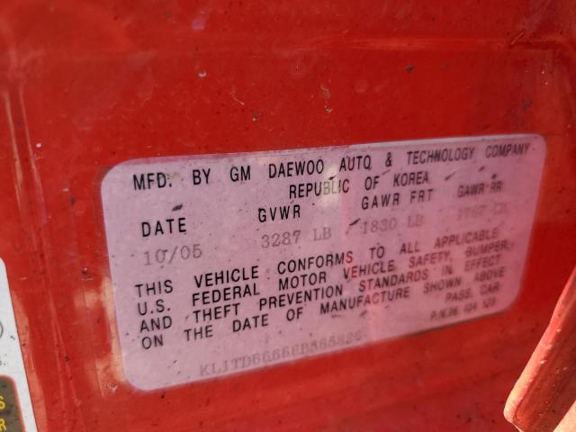 KL1TD66666B565826 - 2006 CHEVROLET AVEO BASE 红色 照片 12