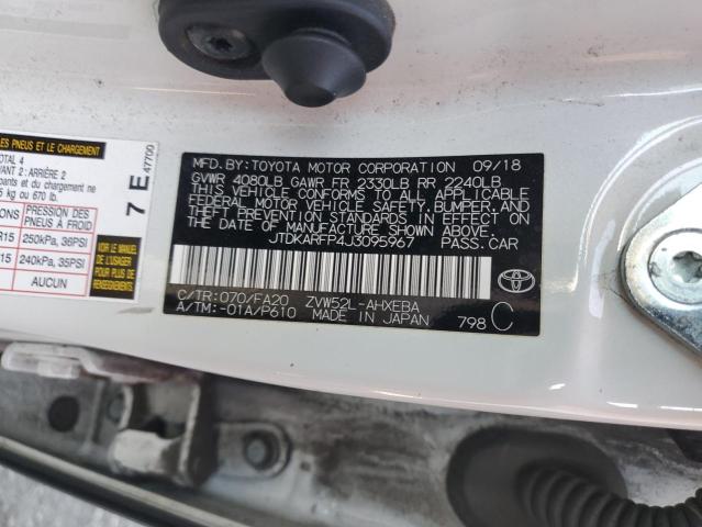 JTDKARFP4J3095967 - 2018 TOYOTA PRIUS PRIM WHITE photo 13
