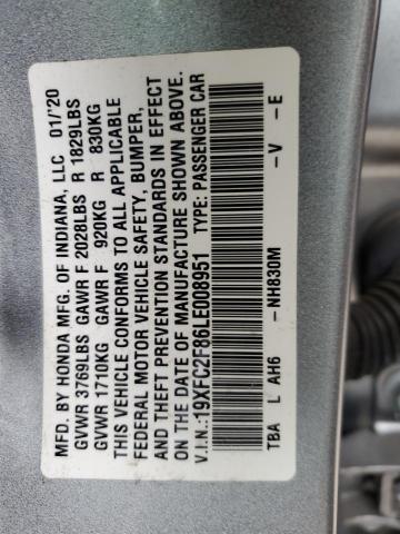 19XFC2F86LE008951 - 2020 HONDA CIVIC SPORT ვერცხლისფერი ფოტო 13