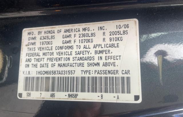 1HGCM66587A031557 - 2007 HONDA ACCORD EX GRAY photo 10